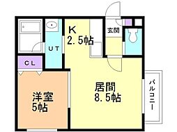 シティヴィラ厚別 1LDKの間取図画像