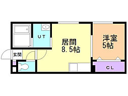 エスカイア南ヶ岡 1DKの間取図画像
