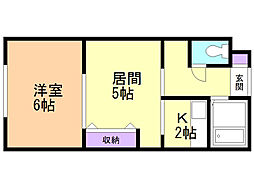 A.Yヒルズ 1DKの間取図画像