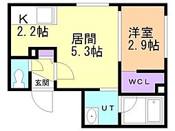 JR千歳線 新札幌駅 徒歩9分の賃貸マンション 3階1DKの間取り