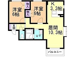 グランコート上野幌 2LDKの間取図画像