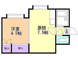 テラウッド厚別 1DKの間取図画像
