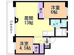 ビレッジハウス上野幌1号棟 2LDKの間取図画像
