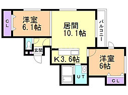 アドバンス厚別 2LDKの間取図画像