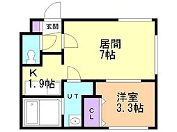 ヴィラキューブ新サッポロ 1LDKの間取図画像