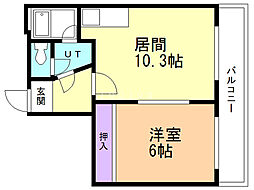 リバーサイド共応 1LDKの間取図画像