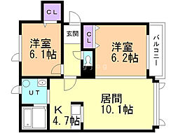 モンターナ藤元1 2LDKの間取図画像