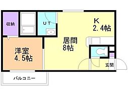 ラピスブラオ厚別中央 1LDKの間取図画像