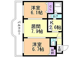 シャトーポルテ 2LDKの間取図画像