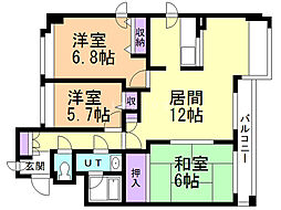 アスティオン上野幌 3LDKの間取図画像