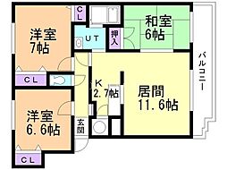 サンライト西岡2 3LDKの間取図画像