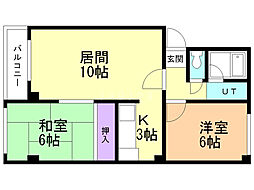 札幌市営東豊線 福住駅 徒歩17分の賃貸マンション 4階2LDKの間取り