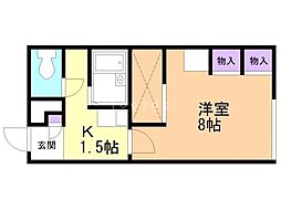 レオパレスライブリーII 107 1階1Kの間取り