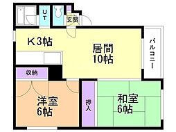 札幌市営東豊線 福住駅 徒歩17分の賃貸マンション 2階2LDKの間取り