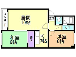 サンライズマンション1 1階2LDKの間取り