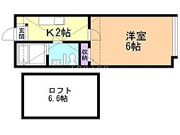 メゾン・ド・ショコラ 2階1Kの間取り