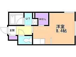 札幌市営東豊線 豊平公園駅 徒歩10分の賃貸マンション 2階1Kの間取り