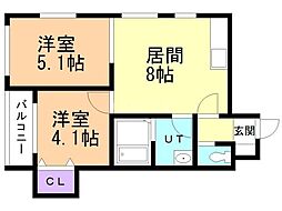 札幌市営東西線 南郷18丁目駅 徒歩10分の賃貸マンション 1階2DKの間取り