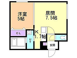 グランピース美園 1階1LDKの間取り