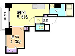 エムズ中の島 8階1LDKの間取り