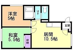 クレアール月寒Ｂ 3階2LDKの間取り