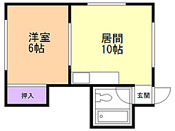 ワトミ2号館 1階1LDKの間取り