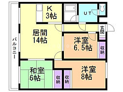 エクレール羊ケ丘 4階3LDKの間取り