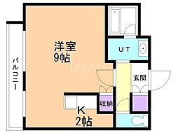 プレジデント豊平 7階1Kの間取り