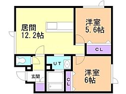 札幌市営東豊線 月寒中央駅 徒歩3分の賃貸マンション 4階2LDKの間取り