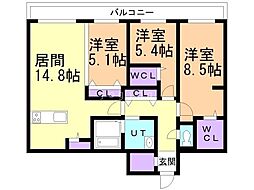 Ａｌｉｖｉｓ美園 4階3LDKの間取り