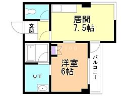 タイム15 2階1DKの間取り