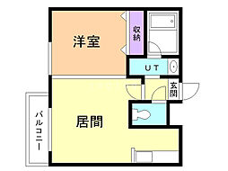 ジョイフルクレーン美園 3階1DKの間取り