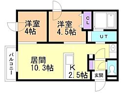 バス 中央バス西岡1条8丁目下車 徒歩1分の賃貸マンション 3階2LDKの間取り
