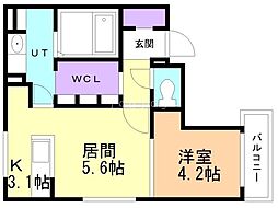 バス 中央バス西岡1条8丁目下車 徒歩1分の賃貸マンション 2階1LDKの間取り