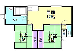 コーポ第二芦山 1階2LDKの間取り
