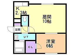 ジュピター月寒東II 2階1LDKの間取り