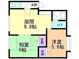 ジャストイン平岡 2LDKの間取図画像