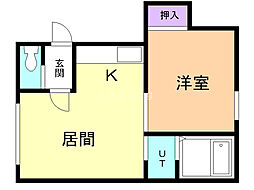 シャネル南郷 3階1LDKの間取り