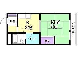ハウスオブリザ中の島2 1Kの間取図画像