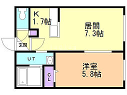 札幌市営東豊線 月寒中央駅 徒歩5分の賃貸マンション 4階1LDKの間取り