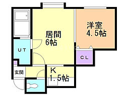 サクセス美園 2階1DKの間取り