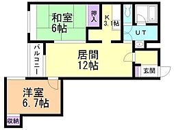エクセレント13 4階2LDKの間取り