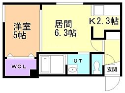 ルリ美園 4階1LDKの間取り