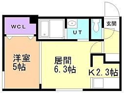 ルリ美園 3階1LDKの間取り