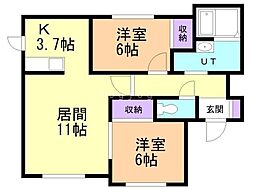 ラフォーレ楡 2LDKの間取図画像