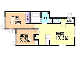 バス 中央バス里塚中央下車 徒歩2分の賃貸アパート 2階2LDKの間取り