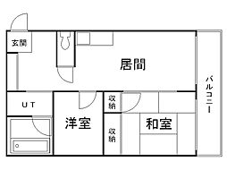 レピュート平岸 3階2DKの間取り