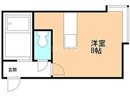 メルヘン平岸壱番館 2階ワンルームの間取り