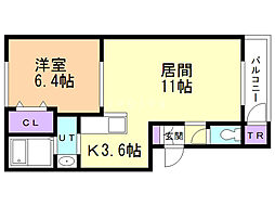 シェーンブルン平岸II 3階1LDKの間取り