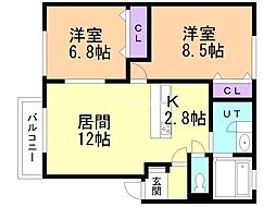 メルヴェーユパークヒル 2LDKの間取図画像